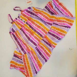 FabKIDS Girls Tropical Punch Color Button Up Textur Print Tiered Dress